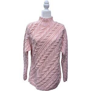 NWT Handmade Pink Cable Knit 100% Wool Sweater Size Large